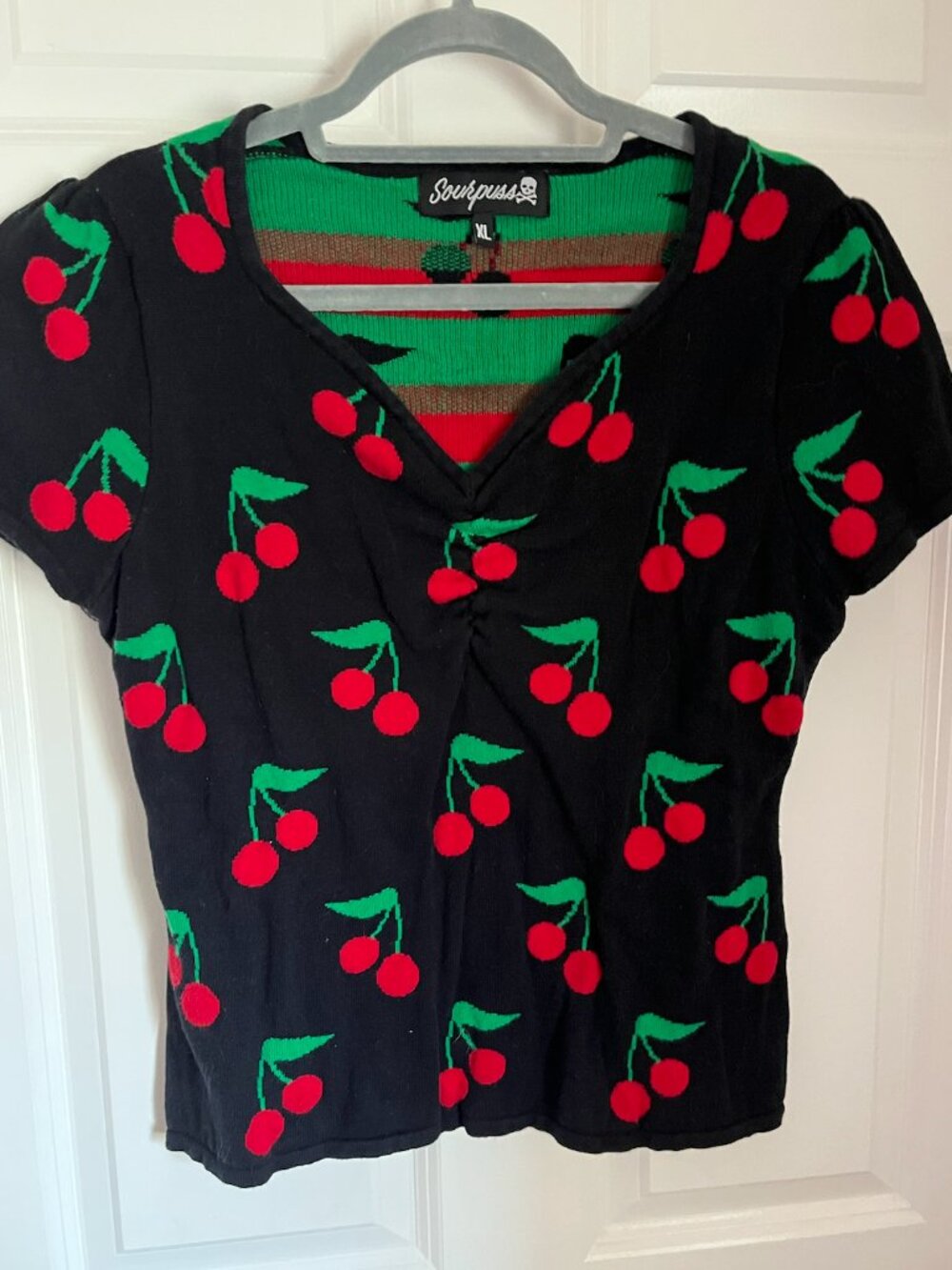 Sourpuss Sweater Top with Cherry Print